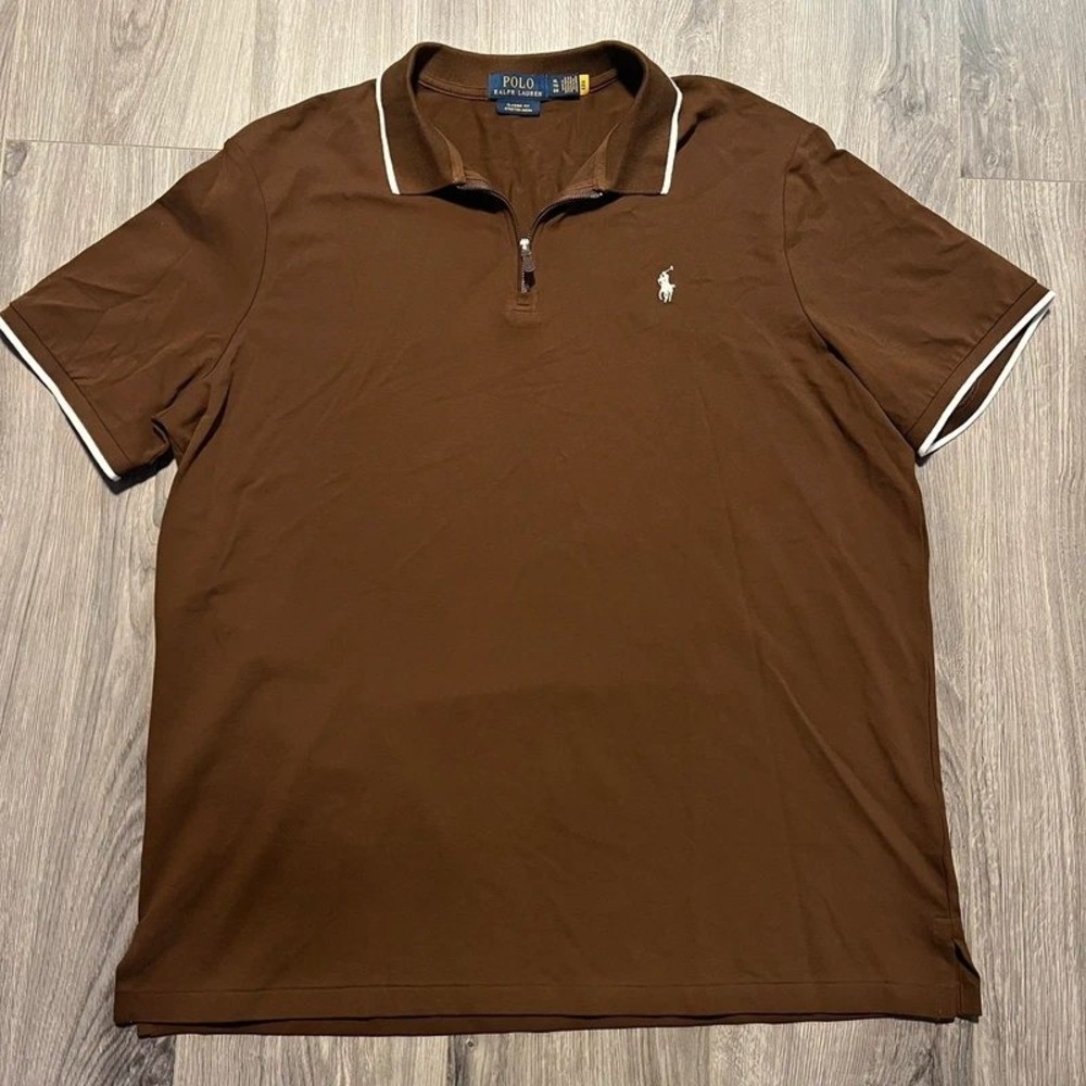 Polo Ralph Lauren Classic Fit Men's XL Brown Quarter Zip Stretch Mesh Polo